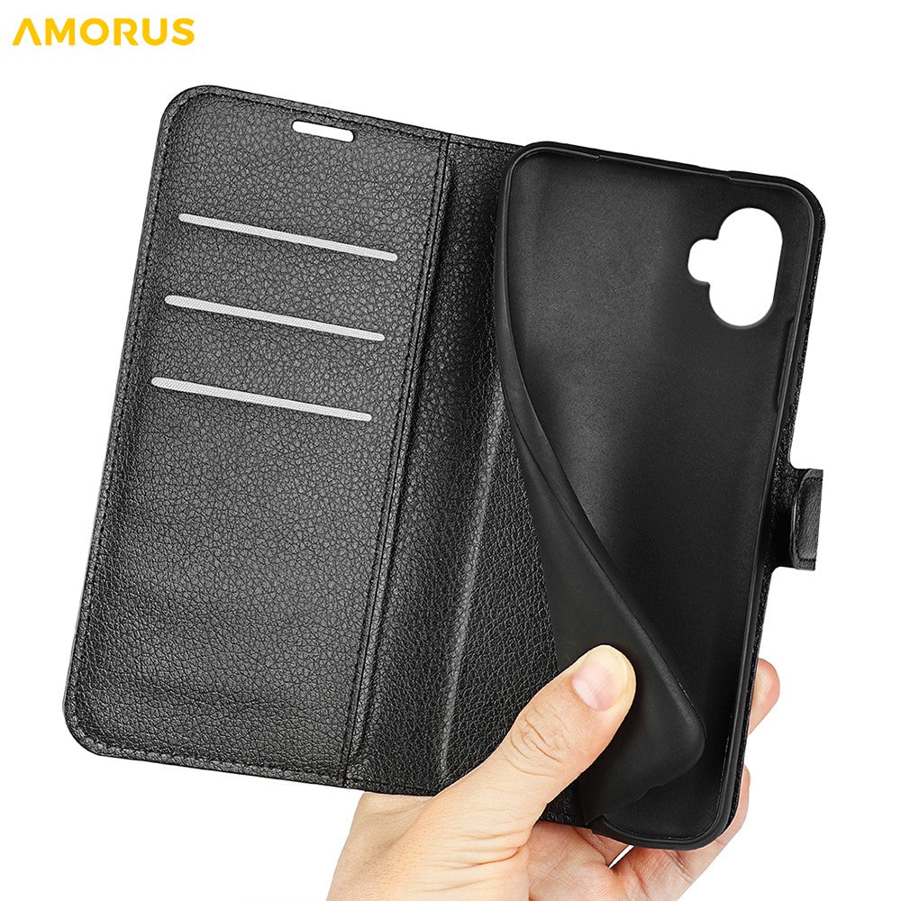 AMORUS Til Samsung Galaxy XCover7 Pro Wallet Etui Litchi Tekstur Stødsikkert Læder Flip Stand Telefon Cover