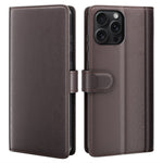 AMORUS för iPhone 16 Pro ställfodral kalvstruktur äkta spaltläder plånboksfodral