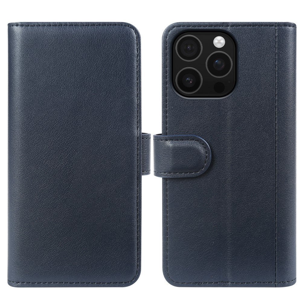 AMORUS för iPhone 16 Pro ställfodral kalvstruktur äkta spaltläder plånboksfodral
