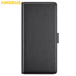 AMORUS For iPhone 16 Pro Max Stand Cases Calf Texture Genuine Split Leather Wallet Phone Cover