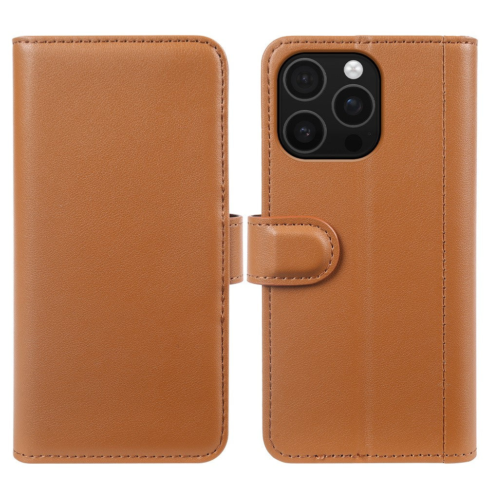 AMORUS For iPhone 16 Pro Max Stand Cases Calf Texture Genuine Split Leather Wallet Phone Cover