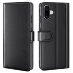 AMORUS For iPhone 16 Plus Stand Cases Calf Texture Genuine Split Leather Wallet Phone Cover