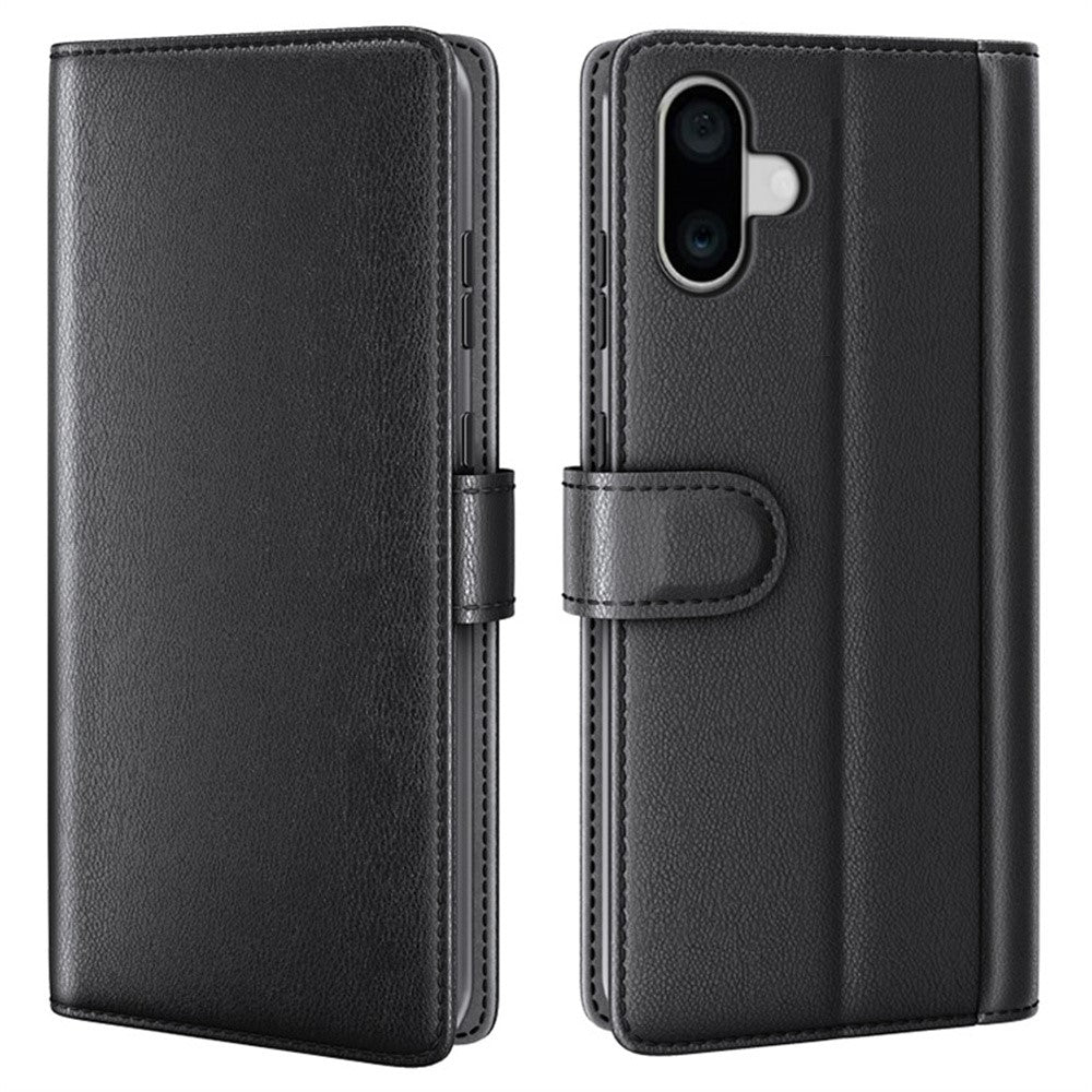 AMORUS For iPhone 16 Plus Stand Cases Calf Texture Genuine Split Leather Wallet Phone Cover