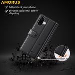 AMORUS For iPhone 16 Plus Stand Cases Calf Texture Genuine Split Leather Wallet Phone Cover