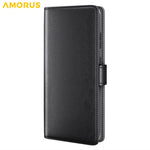 AMORUS For iPhone 16 Plus Stand Cases Calf Texture Genuine Split Leather Wallet Phone Cover