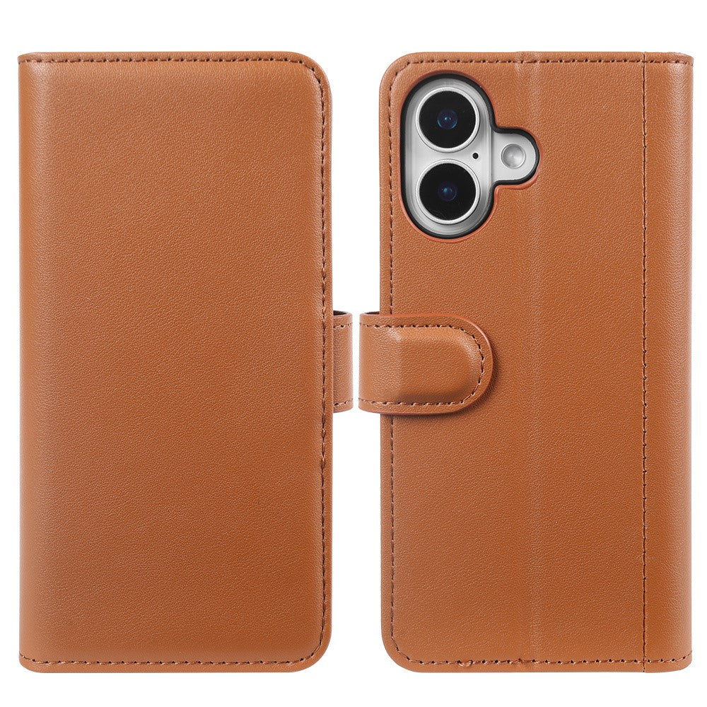 AMORUS For iPhone 16 Plus Stand Cases Calf Texture Genuine Split Leather Wallet Phone Cover