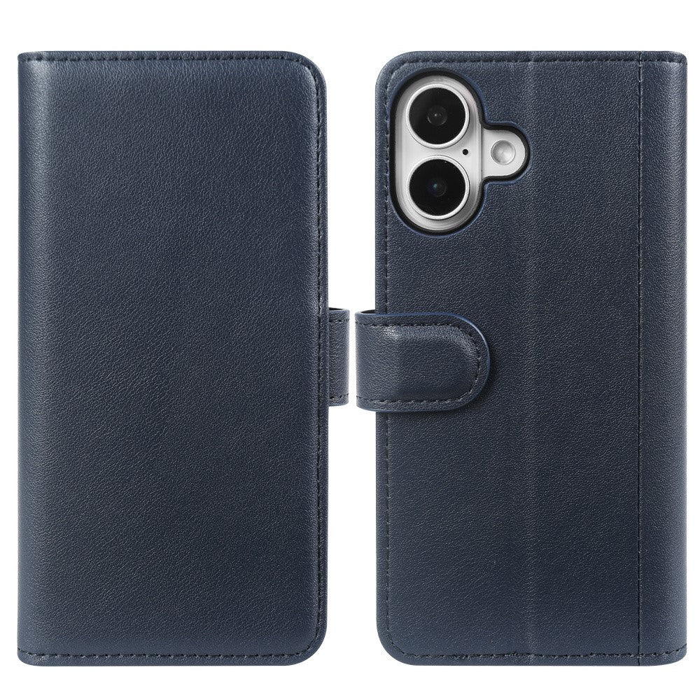 AMORUS For iPhone 16 Plus Stand Cases Calf Texture Genuine Split Leather Wallet Phone Cover