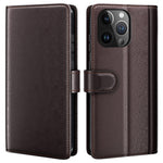 AMORUS For iPhone 15 Pro Stand Cases Calf Texture Genuine Split Leather Wallet Phone Cover