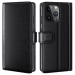 AMORUS For iPhone 15 Pro Stand Cases Calf Texture Genuine Split Leather Wallet Phone Cover