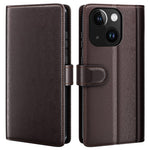 AMORUS For iPhone 15 Stand Cases Calf Texture Genuine Split Leather Wallet Phone Cover