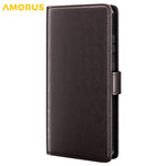 AMORUS For iPhone 15 Plus Stand Cases Calf Texture Genuine Split Leather Wallet Phone Cover