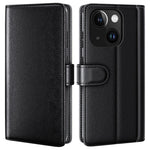 AMORUS For iPhone 15 Plus Stand Cases Calf Texture Genuine Split Leather Wallet Phone Cover
