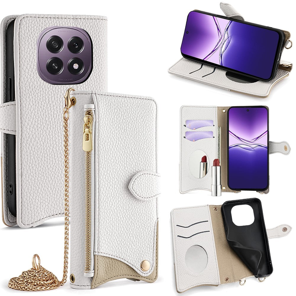 For Oppo F29 5G Leather Case Wallet Stand Cover Irregular Tail Style with Chain Strap