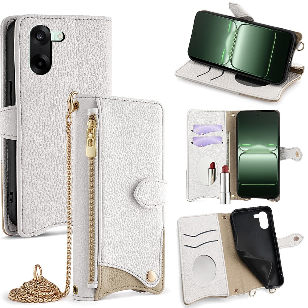 For OnePlus Nord CE5 5G / Ace 5 Racing 5G Leather Case Wallet Stand Cover Irregular Tail Style with Chain Strap