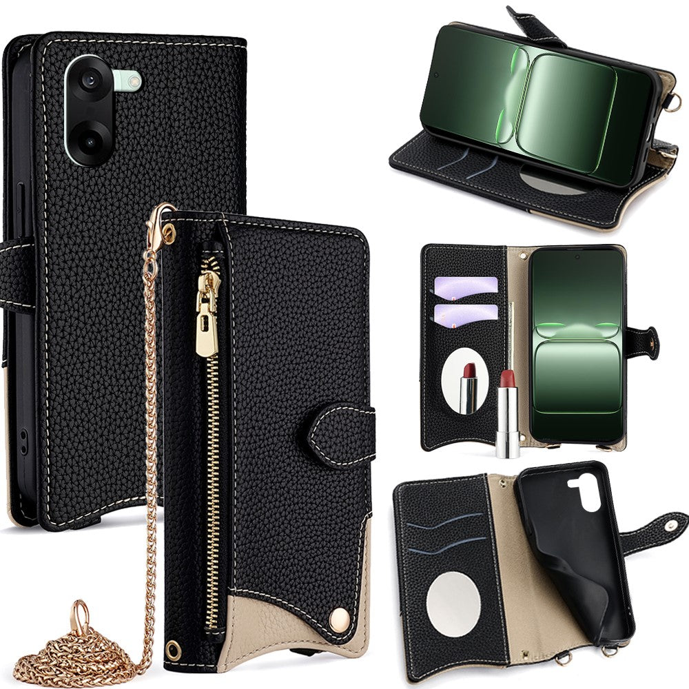 For OnePlus Nord CE5 5G / Ace 5 Racing 5G Leather Case Wallet Stand Cover Irregular Tail Style with Chain Strap