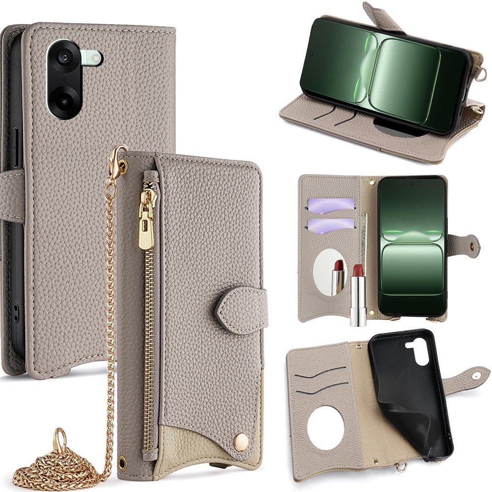 For OnePlus Nord CE5 5G / Ace 5 Racing 5G Leather Case Wallet Stand Cover Irregular Tail Style with Chain Strap