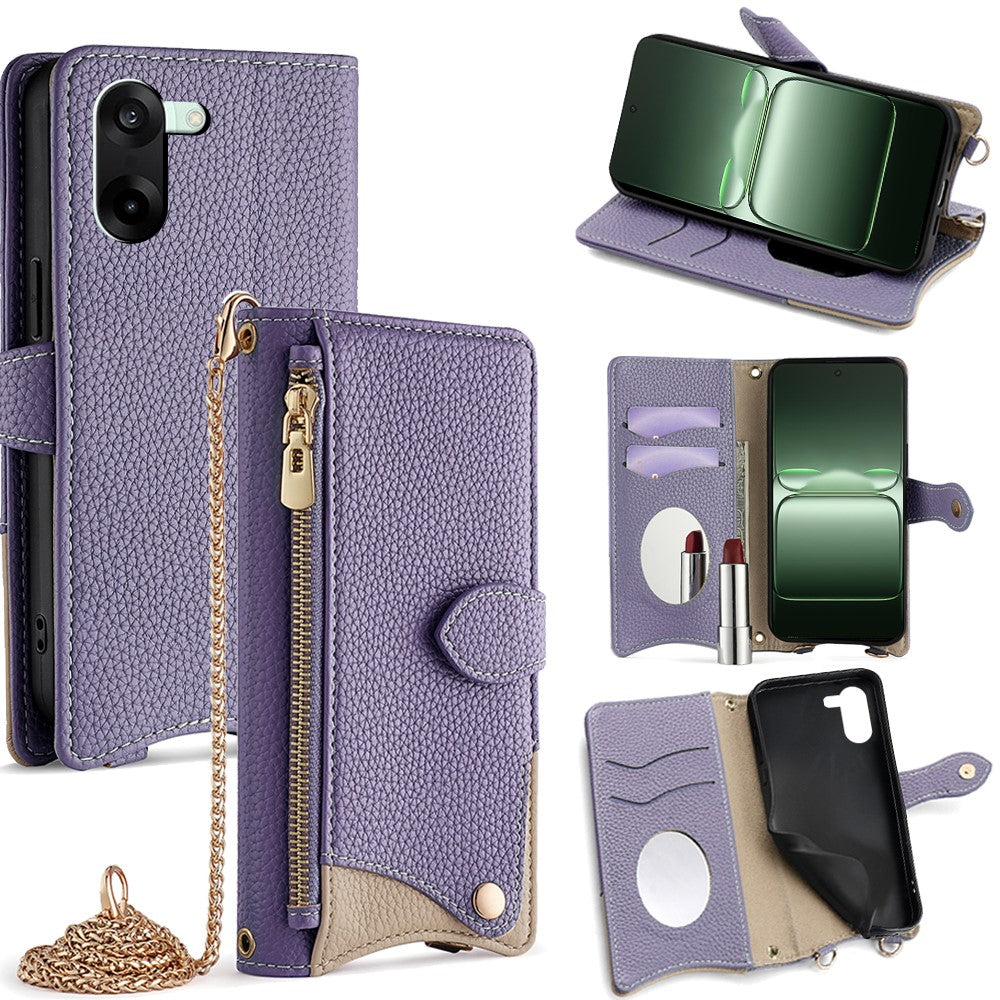 For OnePlus Nord CE5 5G / Ace 5 Racing 5G Leather Case Wallet Stand Cover Irregular Tail Style with Chain Strap