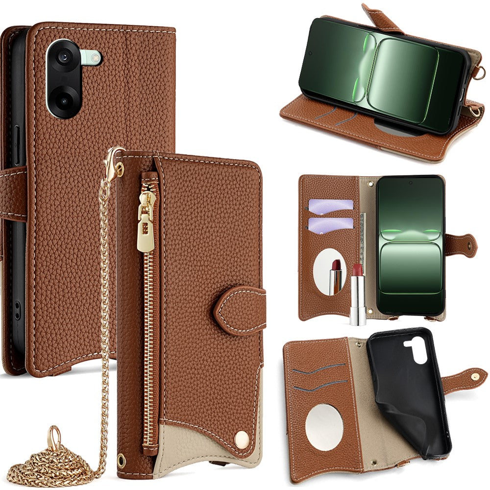 For OnePlus Nord CE5 5G / Ace 5 Racing 5G Leather Case Wallet Stand Cover Irregular Tail Style with Chain Strap