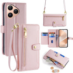 For Huawei Pura 80 Leather Case Zipper Pocket Wallet Phone Cover with 2 Straps
