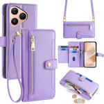For Huawei Pura 80 Leather Case Zipper Pocket Wallet Phone Cover with 2 Straps