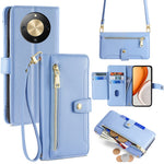 For Honor Magic8 Lite 5G / X9d 5G / X70 5G Leather Case Zipper Pocket Wallet Phone Cover with 2 Straps
