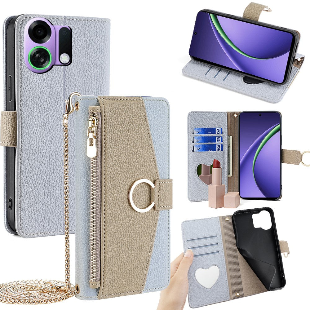 For Oppo K13 Turbo Pro 5G Case Mirror Wallet Leather Phone Cover with Chain Shoulder Strap