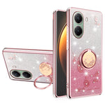 KADEM For Xiaomi Poco X7 Pro 5G  /  Redmi Turbo 4 5G Case Ring Kickstand TPU Flowers Phone Cover Gradient Glitter