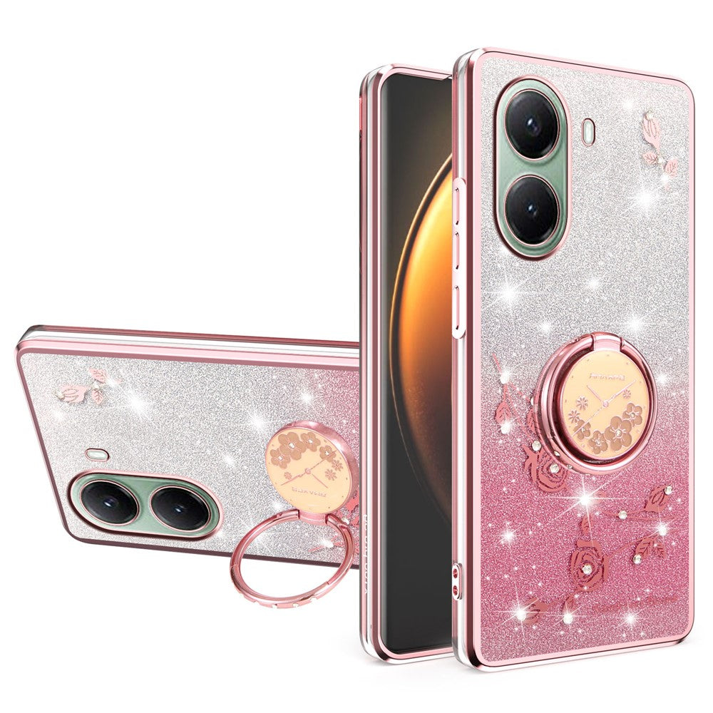 KADEM For Xiaomi Poco X7 Pro 5G  /  Redmi Turbo 4 5G Case Ring Kickstand TPU Flowers Phone Cover Gradient Glitter