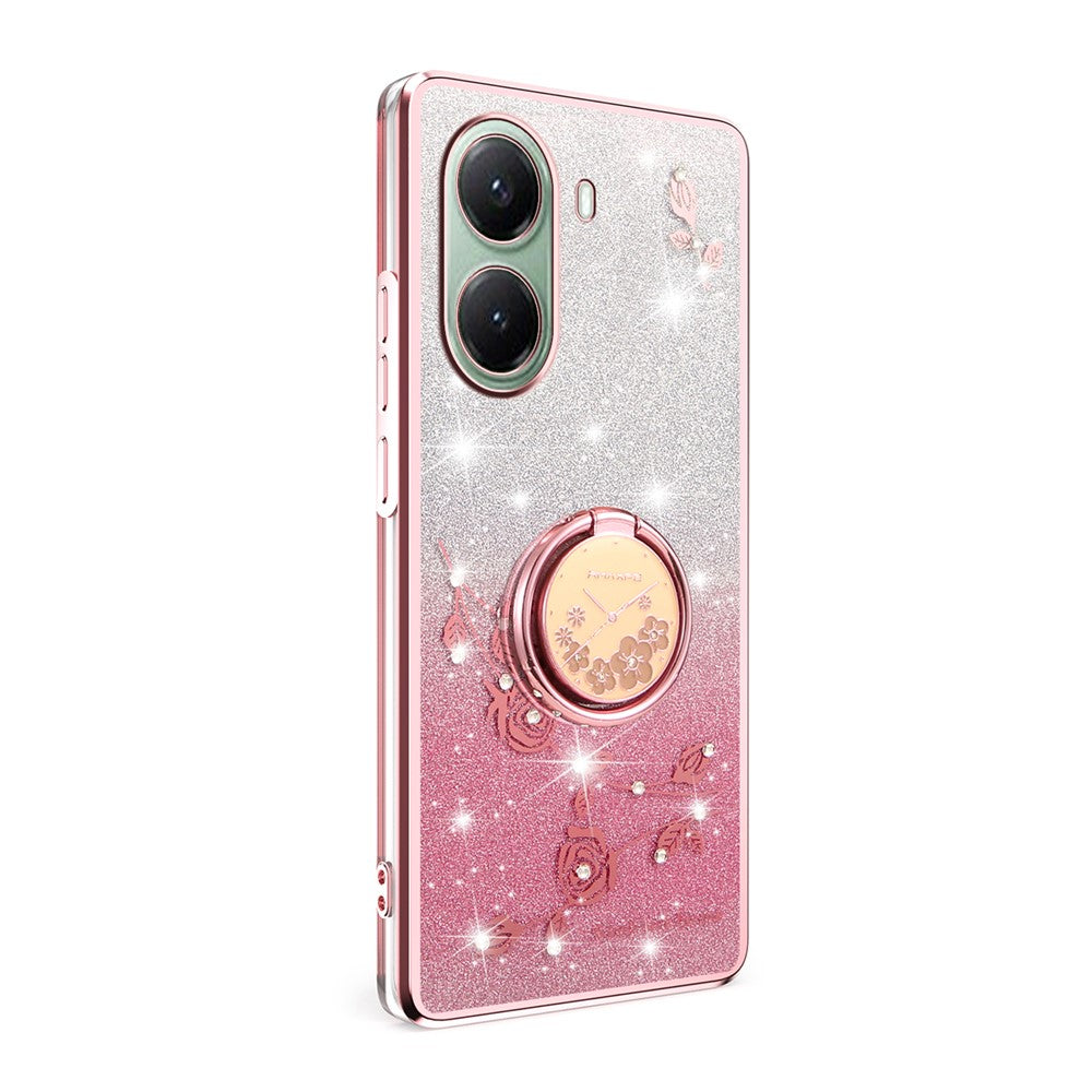 KADEM For Xiaomi Poco X7 Pro 5G  /  Redmi Turbo 4 5G Case Ring Kickstand TPU Flowers Phone Cover Gradient Glitter