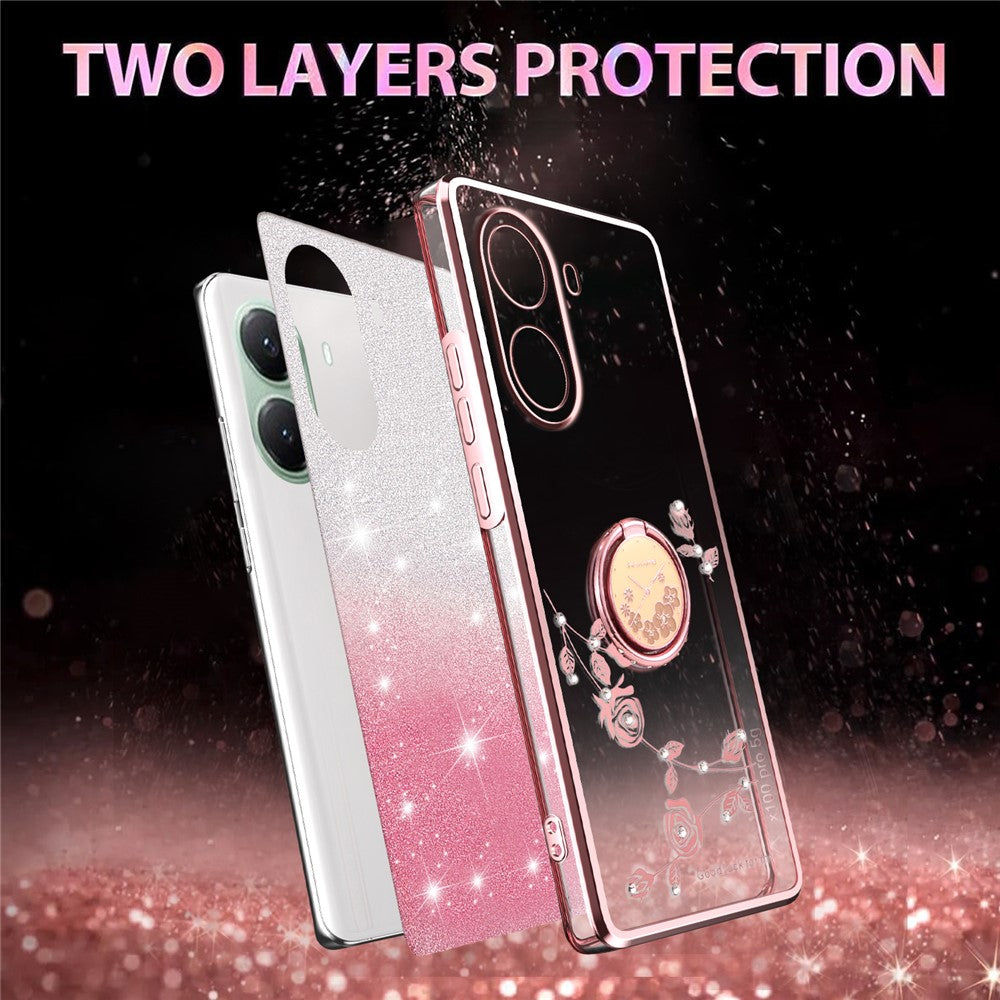 KADEM For Xiaomi Poco X7 Pro 5G  /  Redmi Turbo 4 5G Case Ring Kickstand TPU Flowers Phone Cover Gradient Glitter
