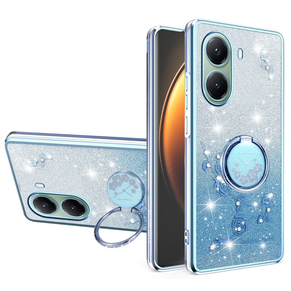KADEM For Xiaomi Poco X7 Pro 5G  /  Redmi Turbo 4 5G Case Ring Kickstand TPU Flowers Phone Cover Gradient Glitter