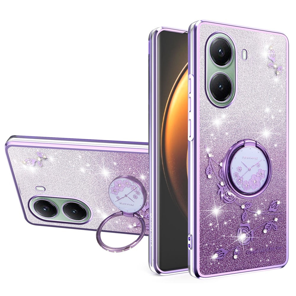 KADEM For Xiaomi Poco X7 Pro 5G  /  Redmi Turbo 4 5G Case Ring Kickstand TPU Flowers Phone Cover Gradient Glitter