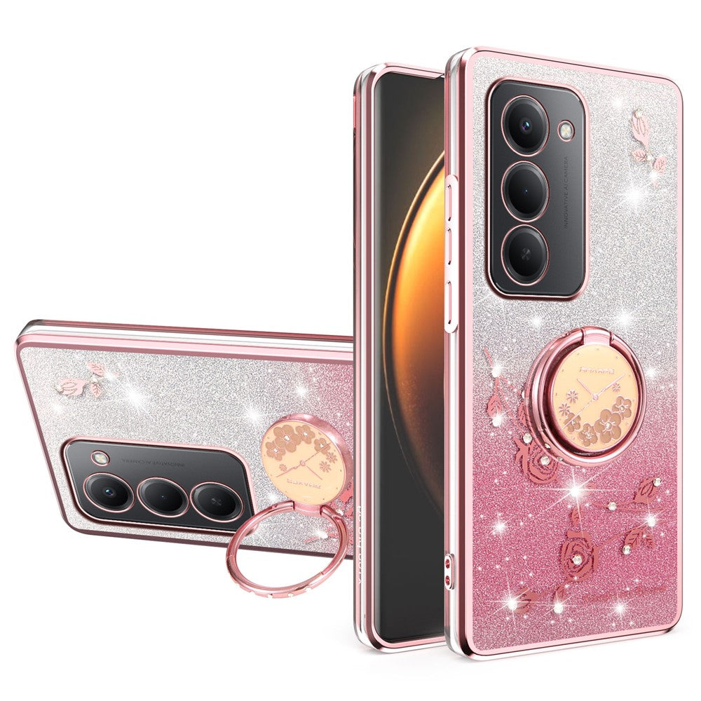 KADEM For Xiaomi Redmi 15 4G (EU) (171mm) Case Ring Kickstand TPU Flowers Phone Cover Gradient Glitter