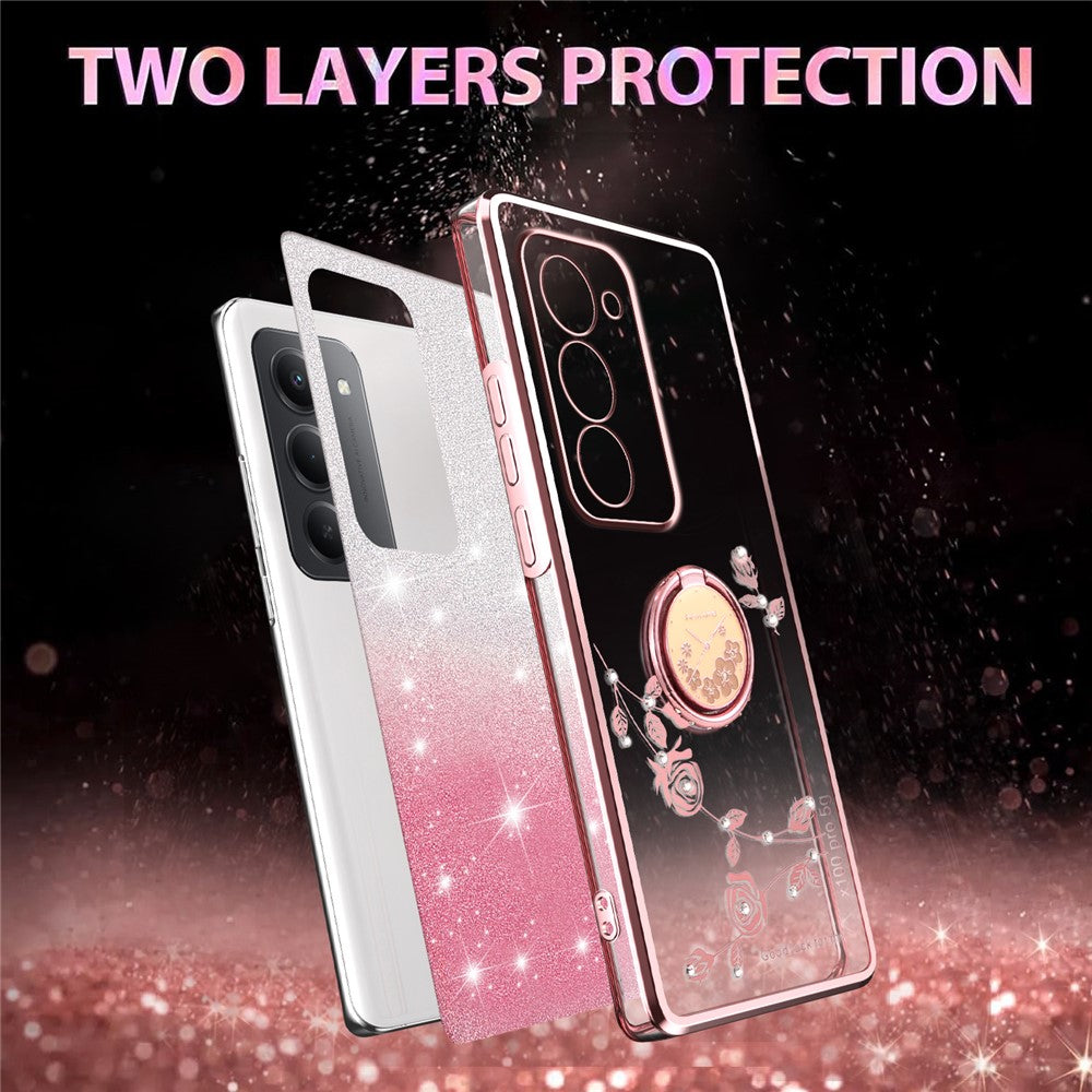 KADEM For Xiaomi Redmi 15 4G (EU) (171mm) Case Ring Kickstand TPU Flowers Phone Cover Gradient Glitter