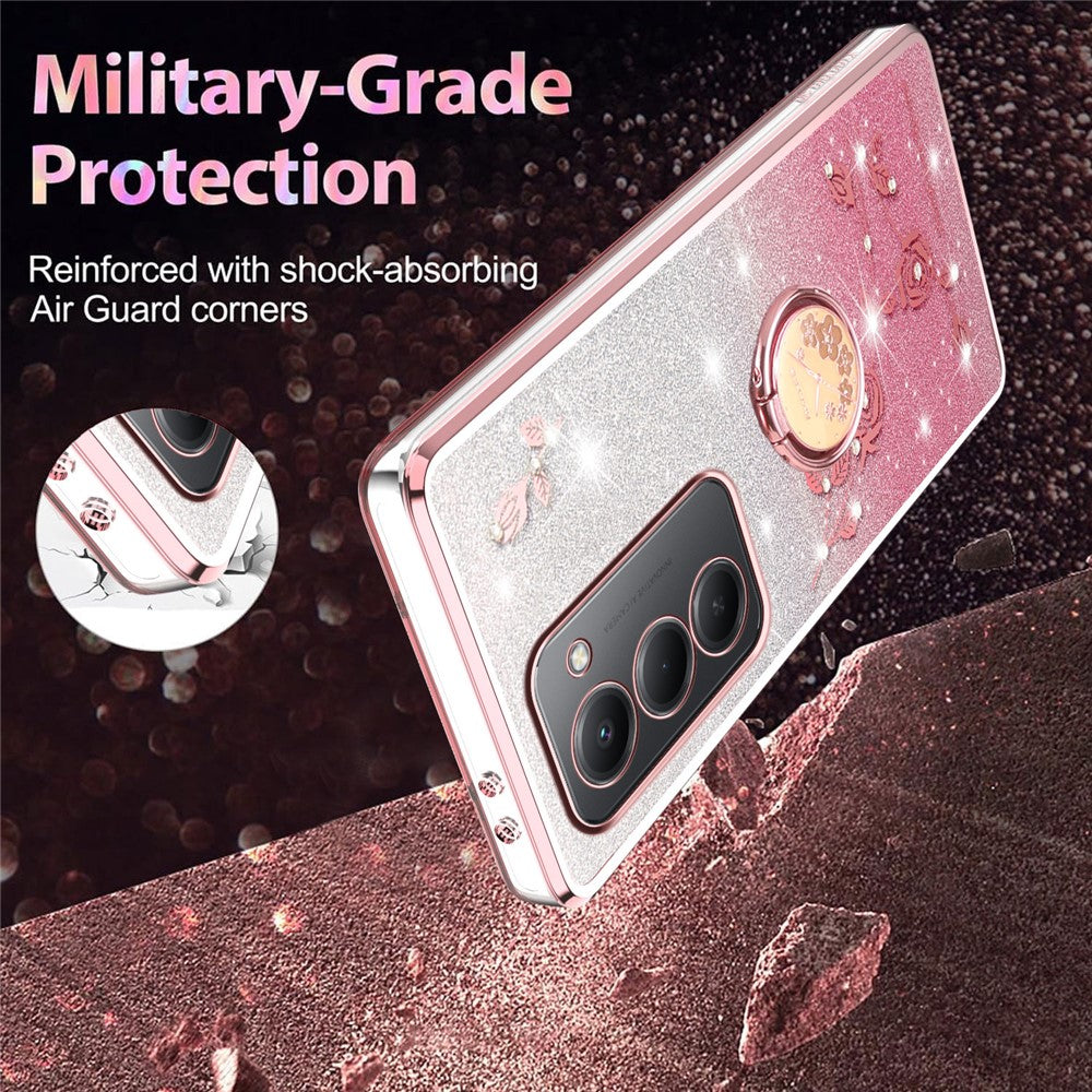 KADEM For Xiaomi Redmi 15 4G (EU) (171mm) Case Ring Kickstand TPU Flowers Phone Cover Gradient Glitter
