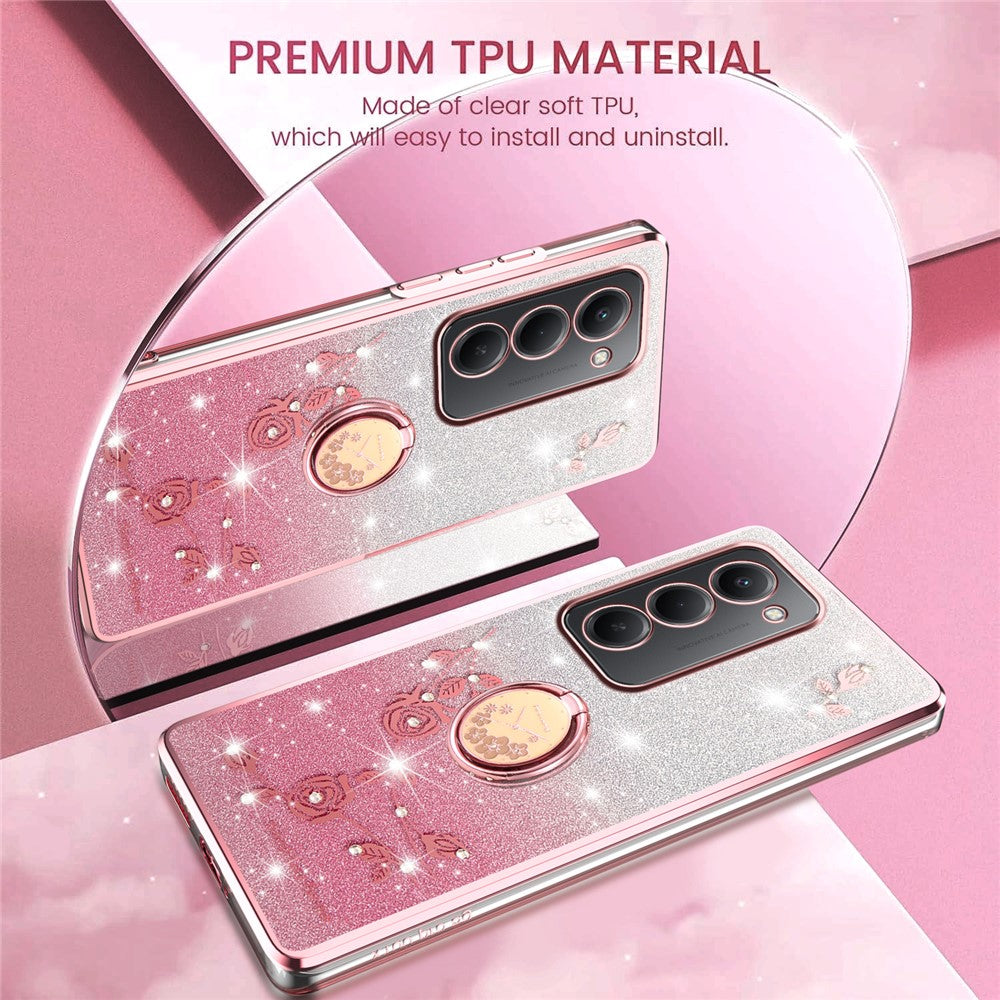 KADEM For Xiaomi Redmi 15 4G (EU) (171mm) Case Ring Kickstand TPU Flowers Phone Cover Gradient Glitter