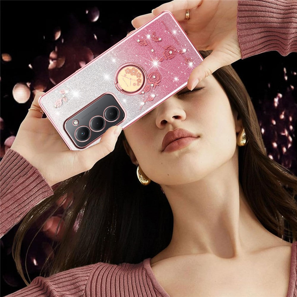 KADEM For Xiaomi Redmi 15 4G (EU) (171mm) Case Ring Kickstand TPU Flowers Phone Cover Gradient Glitter