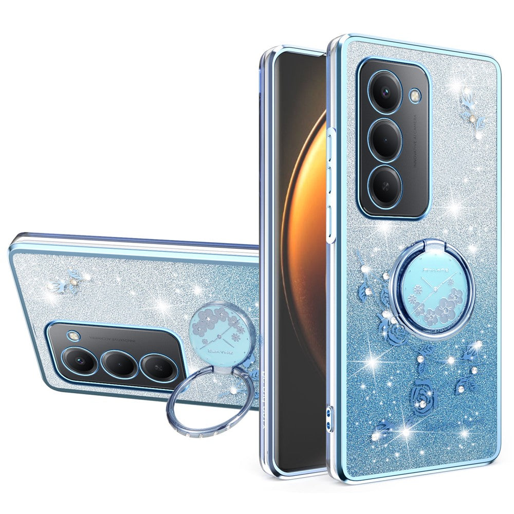 KADEM For Xiaomi Redmi 15 4G (EU) (171mm) Case Ring Kickstand TPU Flowers Phone Cover Gradient Glitter