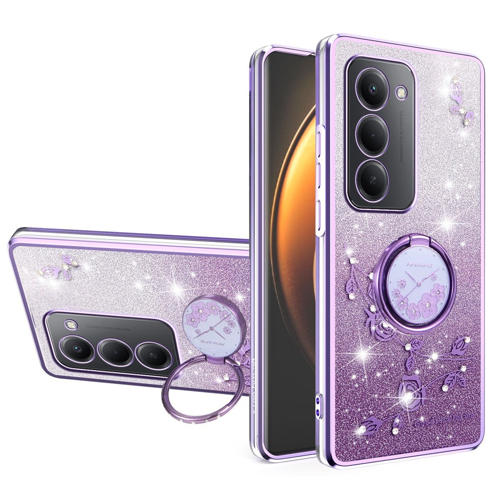 KADEM For Xiaomi Redmi 15 4G (EU) (171mm) Case Ring Kickstand TPU Flowers Phone Cover Gradient Glitter