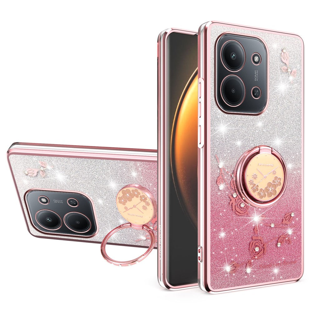 KADEM For Xiaomi Redmi 15C 4G (Global) (171mm) Case Ring Kickstand TPU Flowers Phone Cover Gradient Glitter