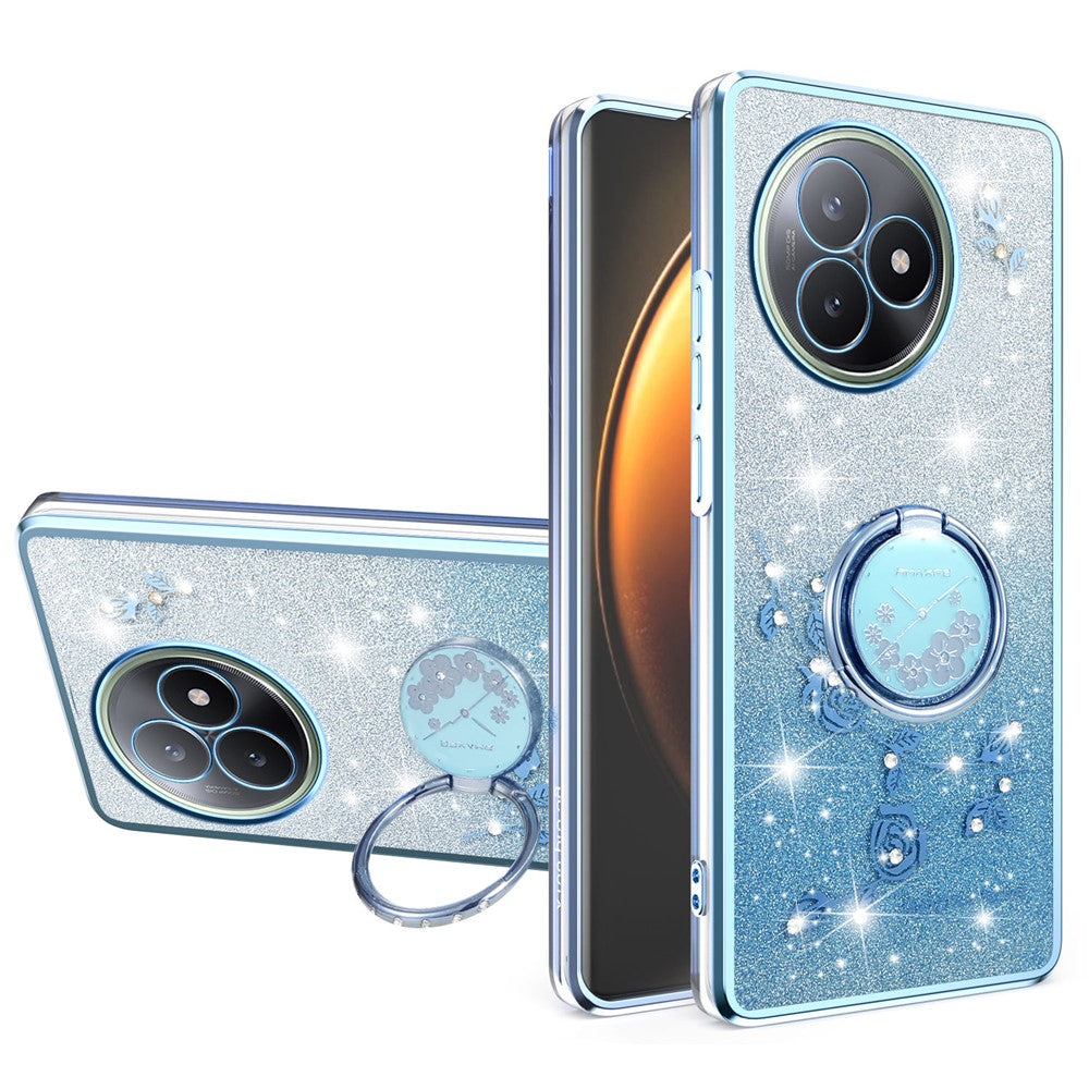 KADEM For Xiaomi Redmi K80 Ultra 5G Case Ring Kickstand TPU Flowers Phone Cover Gradient Glitter