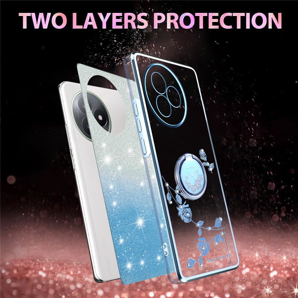 KADEM For Xiaomi Redmi K80 Ultra 5G Case Ring Kickstand TPU Flowers Phone Cover Gradient Glitter