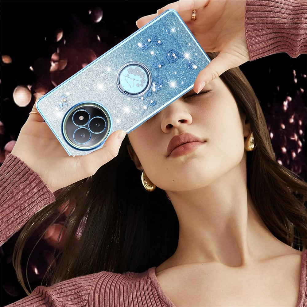 KADEM For Xiaomi Redmi K80 Ultra 5G Case Ring Kickstand TPU Flowers Phone Cover Gradient Glitter
