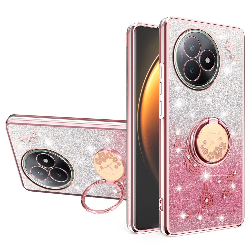 KADEM For Xiaomi Redmi K80 Ultra 5G Case Ring Kickstand TPU Flowers Phone Cover Gradient Glitter