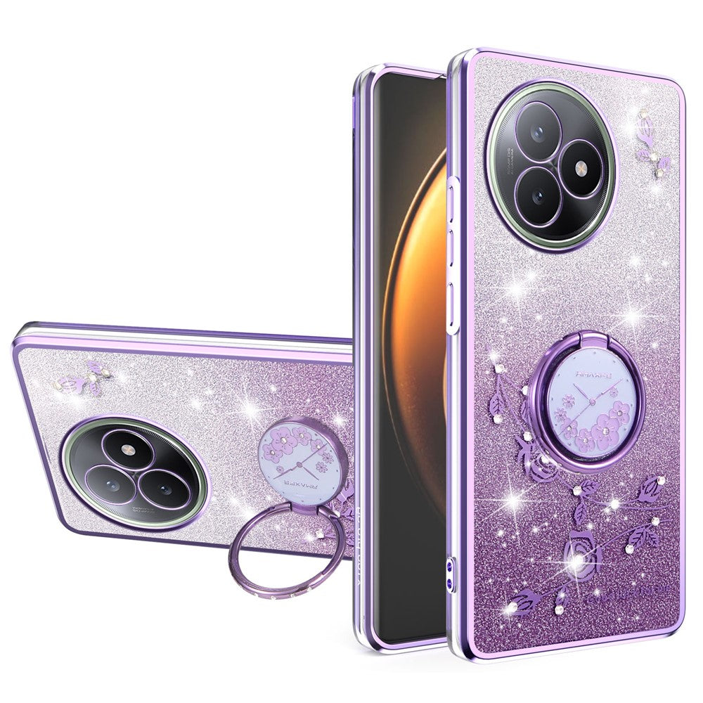 KADEM For Xiaomi Redmi K80 Ultra 5G Case Ring Kickstand TPU Flowers Phone Cover Gradient Glitter