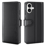 AMORUS For iPhone 17 Stand Cases Calf Texture Genuine Split Leather Wallet Phone Cover
