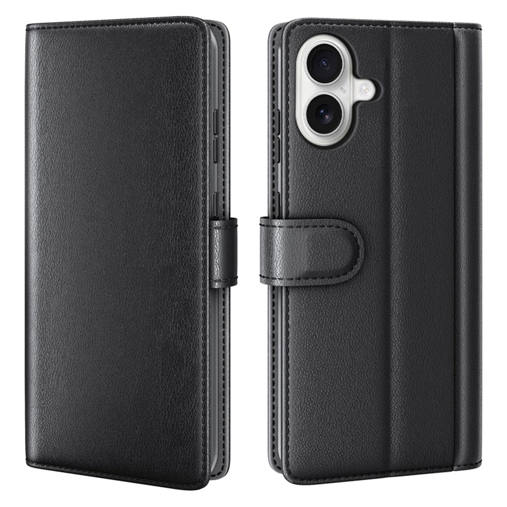 AMORUS For iPhone 17 Stand Cases Calf Texture Genuine Split Leather Wallet Phone Cover