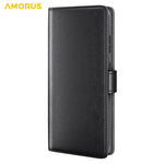 AMORUS For iPhone 17 Stand Cases Calf Texture Genuine Split Leather Wallet Phone Cover