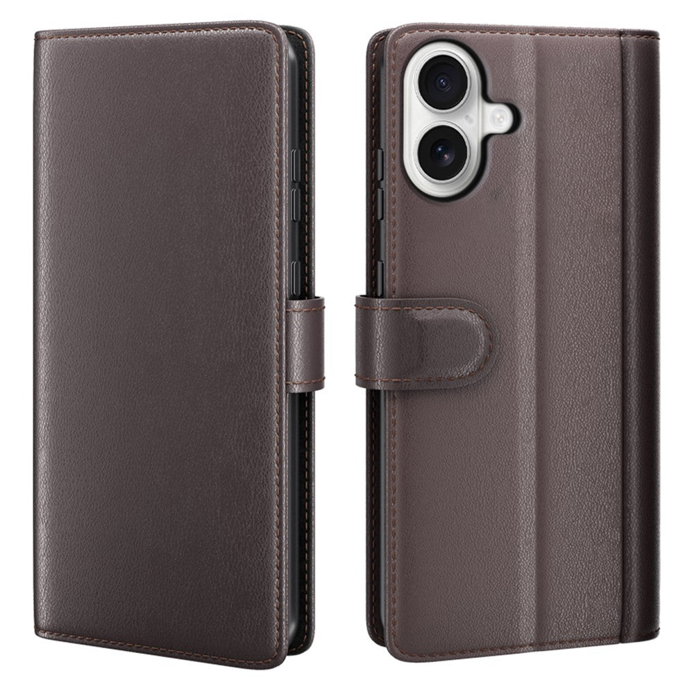 AMORUS For iPhone 17 Stand Cases Calf Texture Genuine Split Leather Wallet Phone Cover