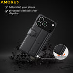 AMORUS iPhone 18 Pro / 17 Pro Läderfodral med Ställ - Svart